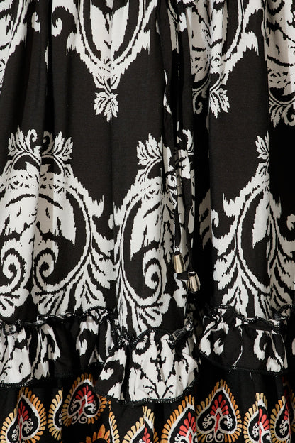 Zanayah Dress in Black with White Boho Print