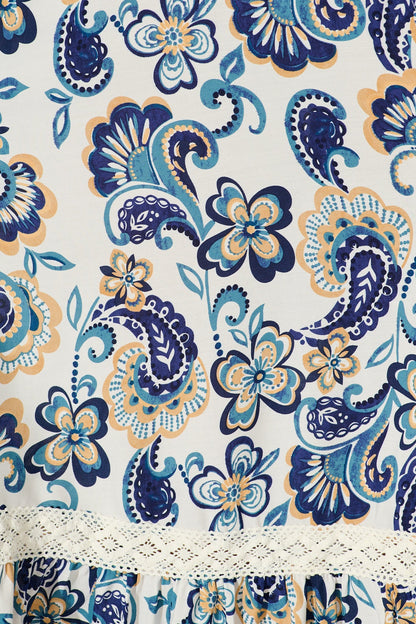 Ilysssa Maxi Dress in White with Blue Boho Print