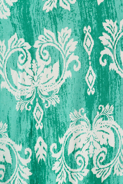 Ilysssa Maxi Dress in Green with White Boho Print