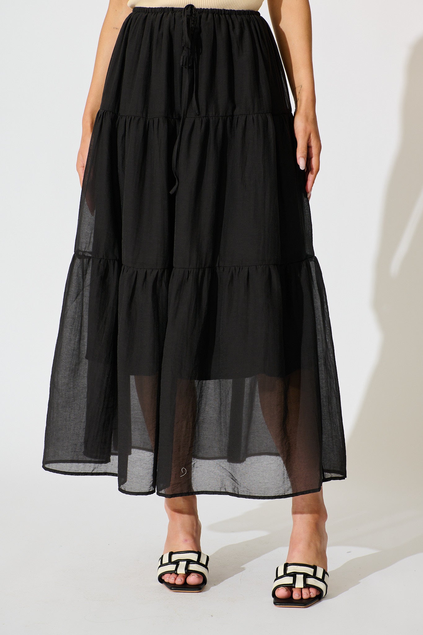 Zoella Maxi Skirt in Black Cotton Blend