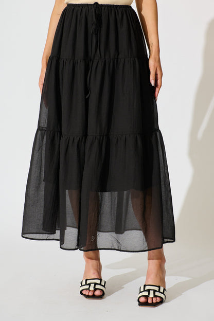 Zoella Maxi Skirt in Black Cotton Blend
