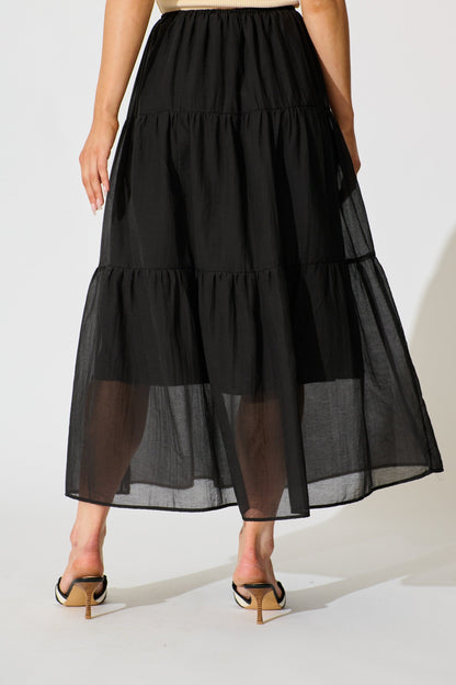 Zoella Maxi Skirt in Black Cotton Blend