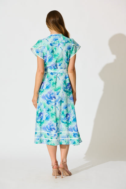 Jovanni Midi Dress in Blue Floral