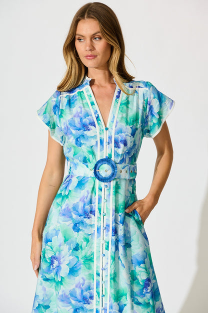 Jovanni Midi Dress in Blue Floral