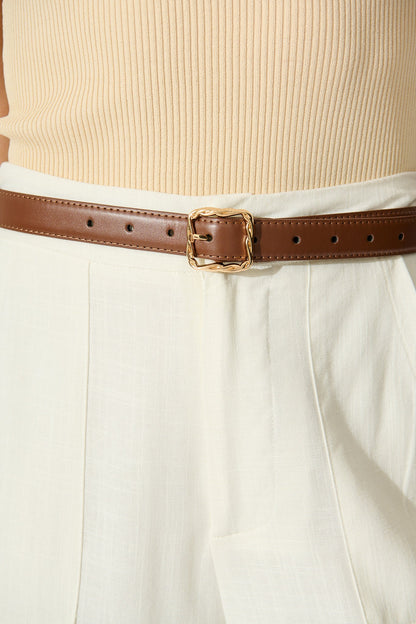 Destiny Belt in Brown PU with Gold Buckle