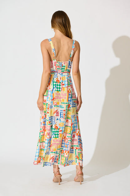 Holiday Crush Maxi Sundress in White Multi Conversational Print