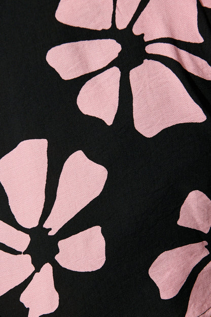 Rhylee Wrap Top in Black with Pink Flower Print