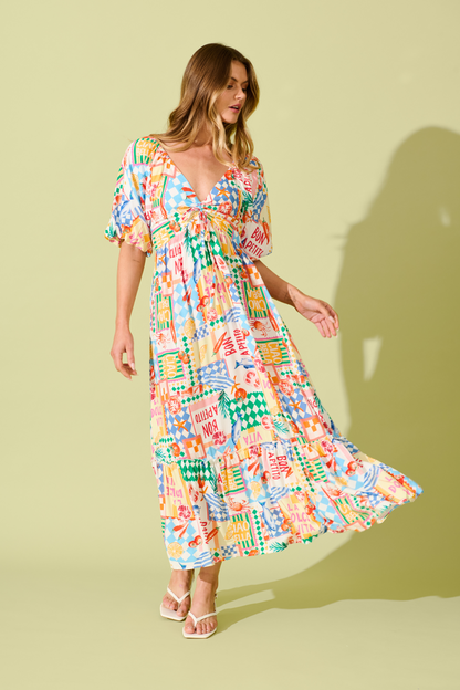 Coverdale Maxi Dress in White Multi Conversational Print