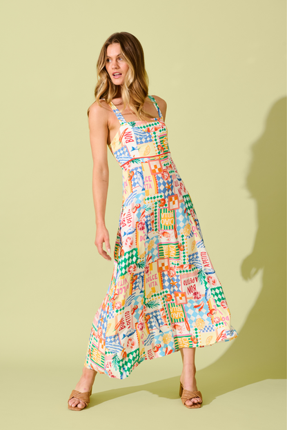 Holiday Crush Maxi Sundress in White Multi Conversational Print