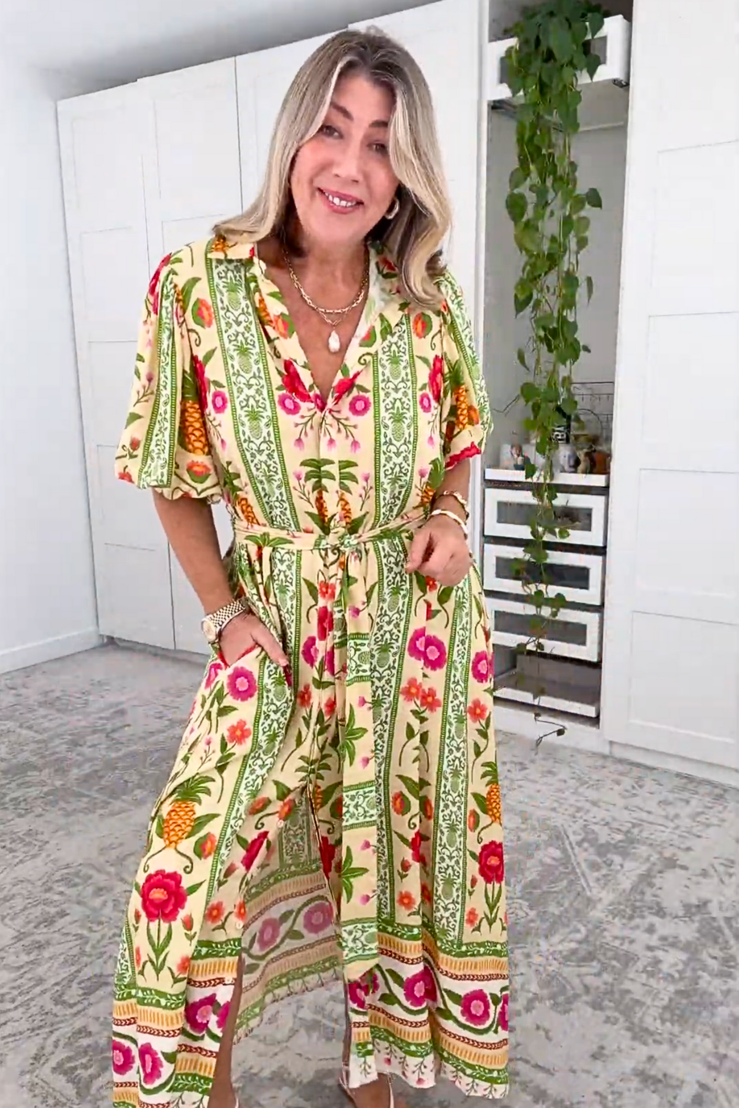 Tropicana Maxi Shirt Dress in Pineapple Print